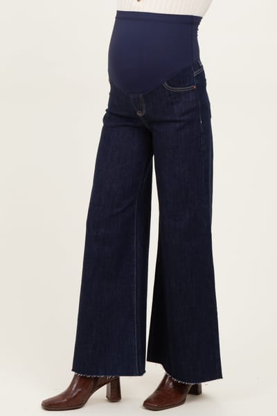 Risen Jeans Navy Metallic Finish Palazzo Wide Leg Maternity Jeans