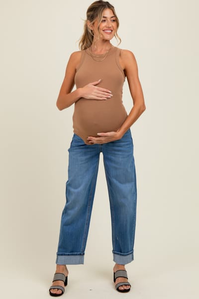 PinkBlush Navy Rolled Cuffed Barrel Leg Maternity Jeans