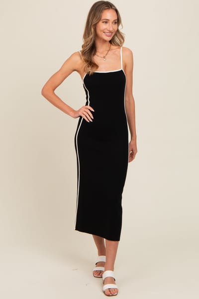 Le Lis Black Contrast Border Knit Midi Dress