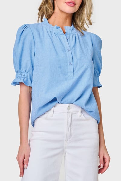 Gibsonlook Dianthus Henley Puff Sleeve Blouse