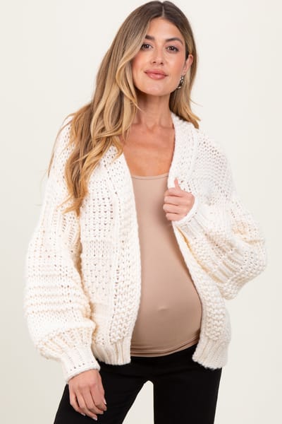 Le Lis Cream Oversized Chunky Knit Maternity Cardigan