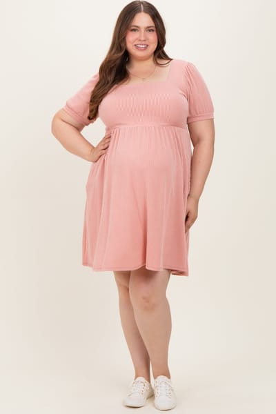 Kori Rose Puff Rib Plus Maternity Babydoll Dress