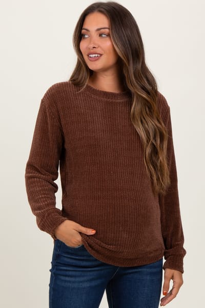 Zenana Outfitters Brown Chenille Knit Maternity Sweater