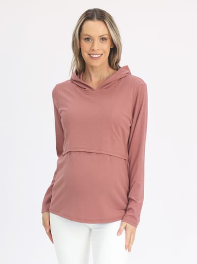 Angel Maternity Maternity & Nursing Hoodie in Dusty Pink#D-5