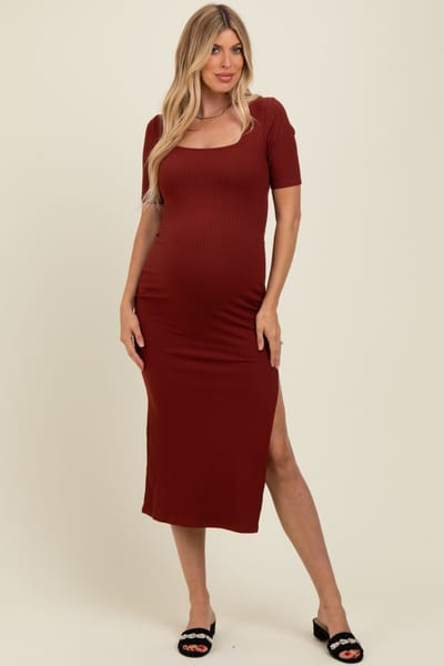 PinkBlush Rust Short Sleeve Midi Slip Maternity Dress