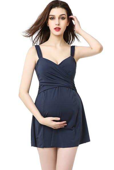 Kimi + Kai Kimi + Kai Maternity "Julie" Ruched Skirted One Piece Swim Bathing Suit
