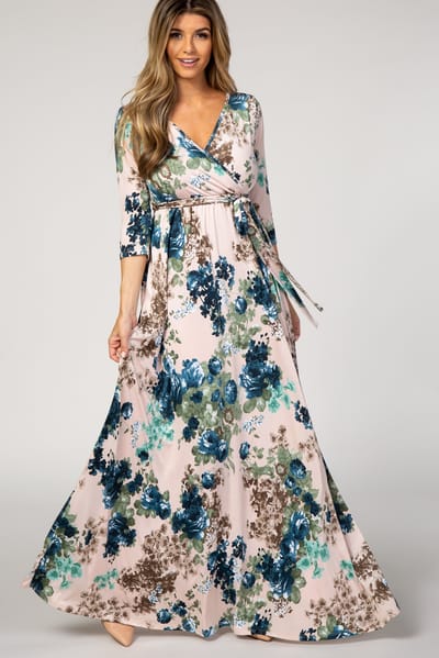 Rhea + Thea PinkBlush Light Pink Floral Sash Tie Dress