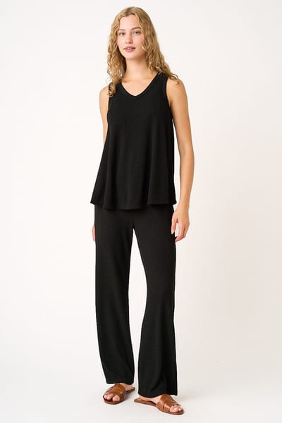Mitto Black Rib Knit Tank and Pant Set