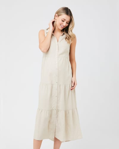 Ripe Maternity Tracy Tiered Linen Dress Natural