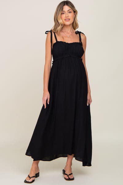 &merci Black Sleeveless Ruffle Trim Maternity Maxi Dress