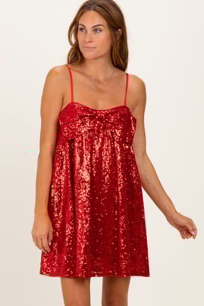 So Me Red Bow Front Sleeveless Sequin Mini Dress
