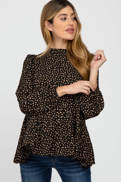 PinkBlush Black Animal Print Mock Neck Tiered Maternity Top