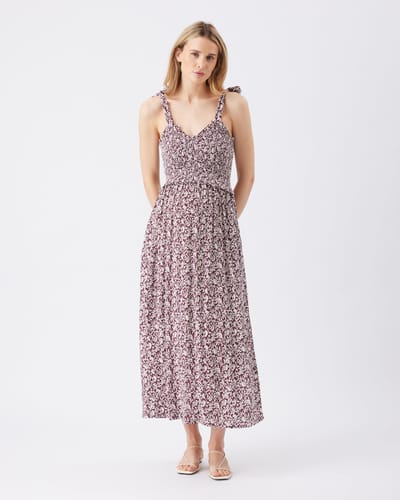 Ripe Maternity Dana Shirred Dress  Maroon / White