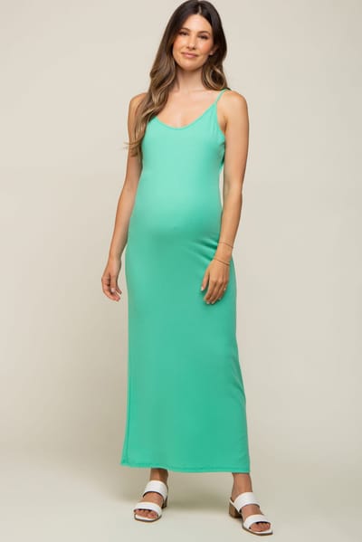 PinkBlush Mint Ribbed Sleeveless Maternity Maxi Dress