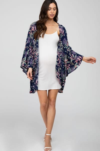 PinkBlush Navy Blue Floral Bell Sleeve Maternity Cover Up