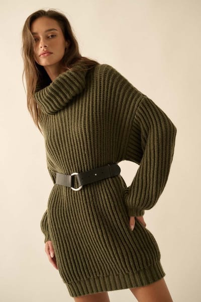 Promesa Olive Turtleneck Puff Sleeve Sweater Dress