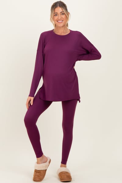 PinkBlush Plum Brushed Knit Maternity Oversized Top and Legging Set