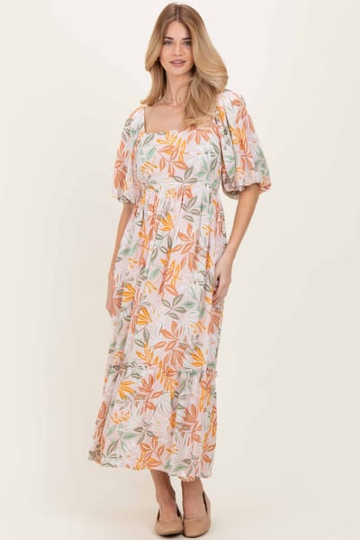 Sweet Lemon Light Pink Floral Tiered Maxi Dress