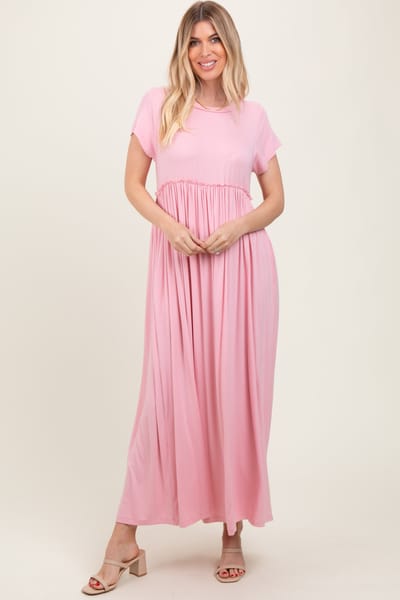 ZiA Apparel Light Pink Short Sleeve Pocketed Maxi Dress