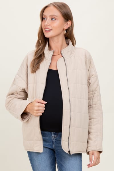 Aemi + Co Cream Quilted Oversized Maternity Jacket