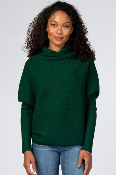 Bluivy Forest Green Funnel Neck Dolman Sleeve Sweater