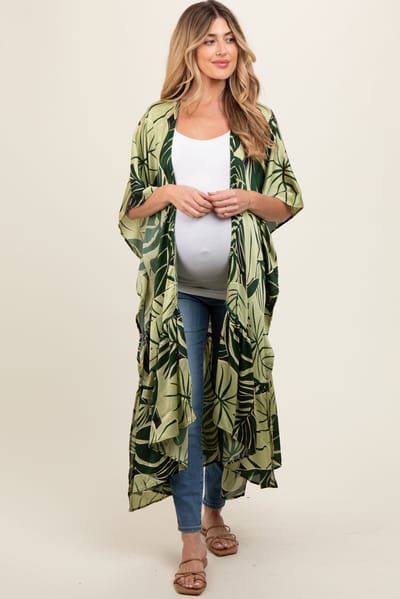 PinkBlush Green Tropical Print Long Maternity Cover Up