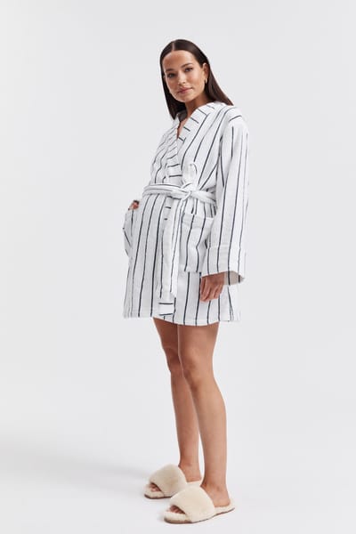 Legoe Heritage Terry Towelling Robe (White/Navy Stripe) - FINAL SALE