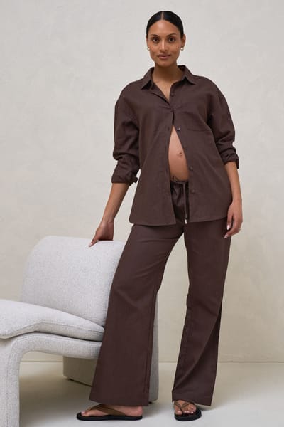 Bae the Label Timeless Wide Leg Linen Pant - Chocolate