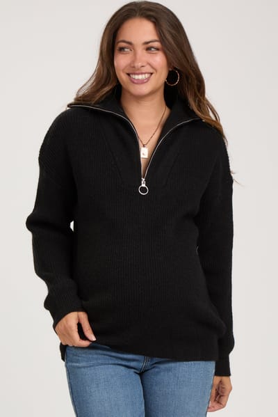 Vine & Love Black Half Zip Maternity Sweater