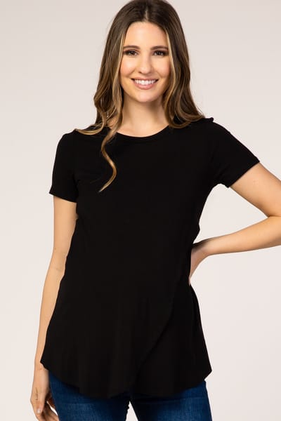 PinkBlush Black Layered Wrap Front Maternity Nursing Top