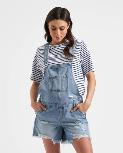 Special Addition Denim Short Maternity Overalls Pale Blue