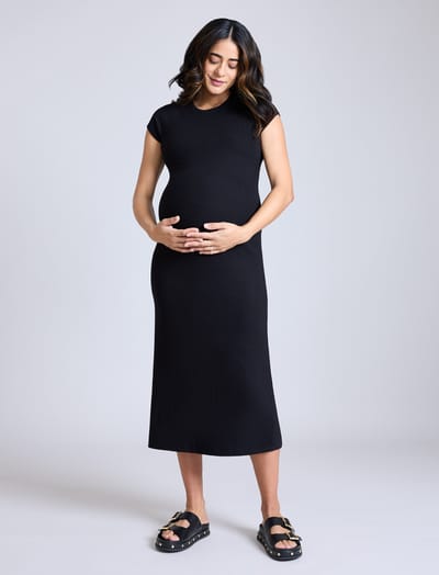 Motherhood Maternity Ribbed Raglan Midi Dress