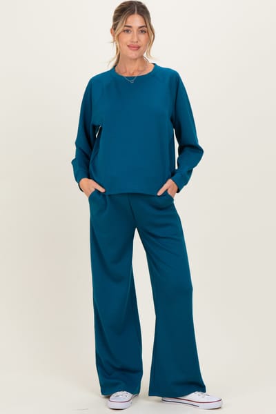 PinkBlush Deep Teal Crewneck Pullover Pant Maternity Set