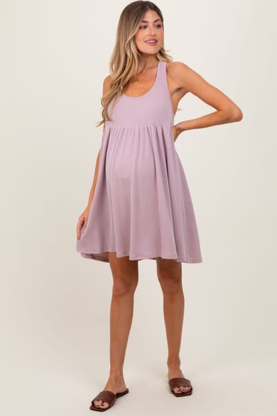 PinkBlush Mauve Ribbed Sleeveless Open Back Maternity Midi Dress