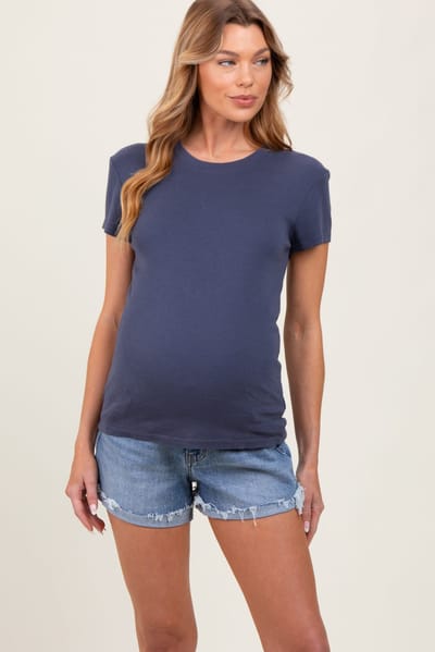 PinkBlush Blue High Rise Cuffed Maternity Denim Shorts