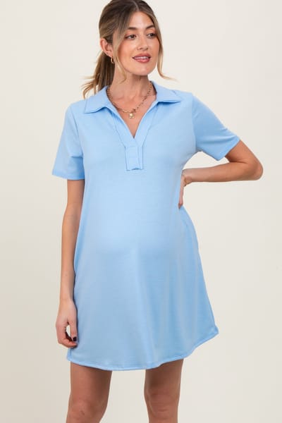 Ces Femme Blue Basic Polo Maternity Dress