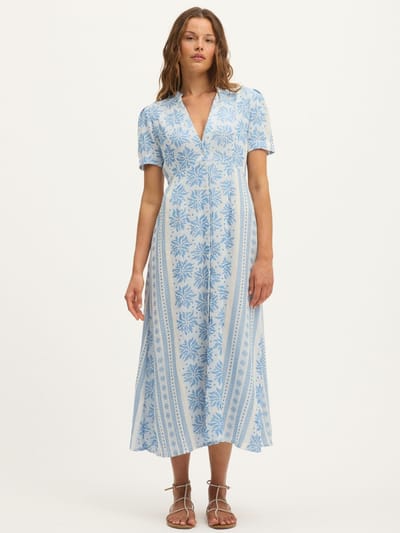 For The Creators Deborah Waffle Midi Dress in Bright White and Blue