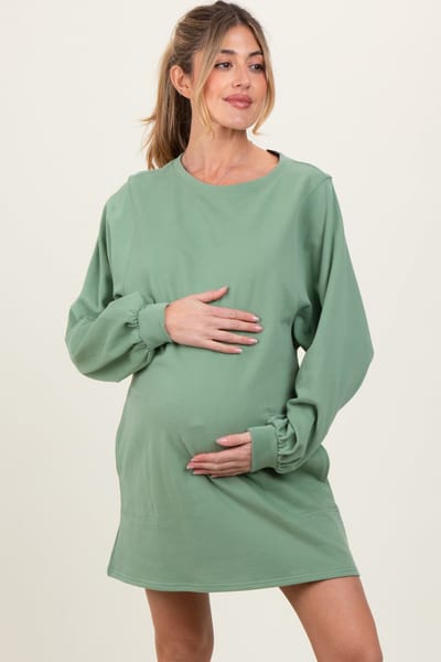 Bluivy Light Olive Ultra Soft Maternity Sweatshirt Dress