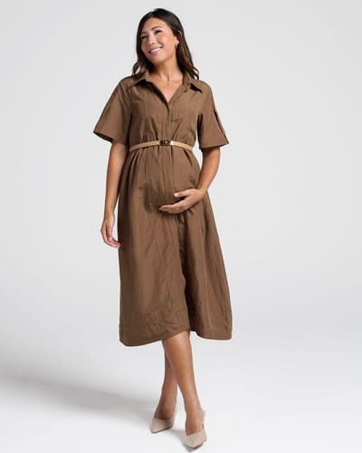 Angel Maternity Sophia Maternity Belt Work Dress in Latte