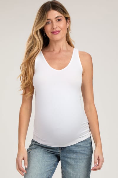 PinkBlush White Sleeveless Fitted Maternity Tank Top