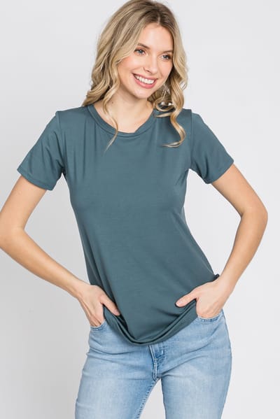 Rhea + Thea Blue Basic Short Sleeve Top