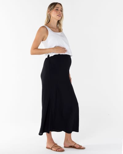 Angel Maternity Helen Bias Cut Maternity Black Midi Skirt