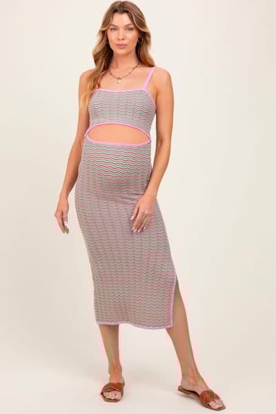 PinkBlush Pink Chevron Knit Cutout Fitted Maternity Midi Dress