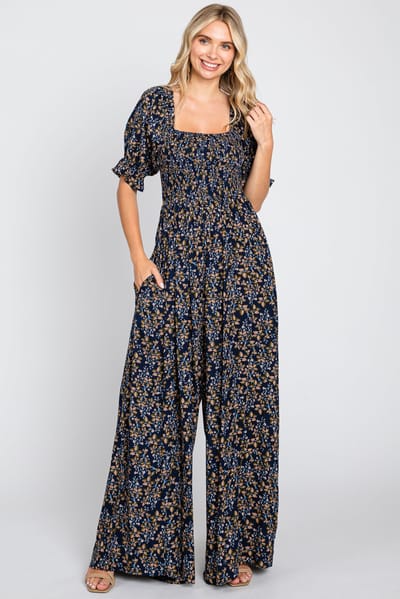 Elloh Navy Floral Smocked Jumpsuit