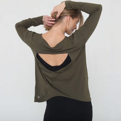 Sweat and Milk LLC Hazel Open Back Long Sleeve Nursing Top  | Cactus