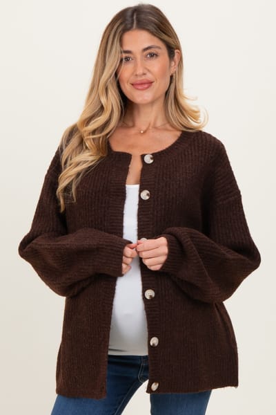 Rokoko Brown Knit Oversized Maternity Button Cardigan