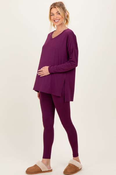 PinkBlush Plum Brushed Knit Maternity Oversized Top and Legging Set