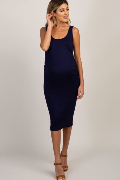 Rhea + Thea PinkBlush Navy Sleeveless Ribbed Maternity Dress