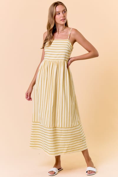 Doe & Rae Yellow Striped Sleeveless Maxi Dress