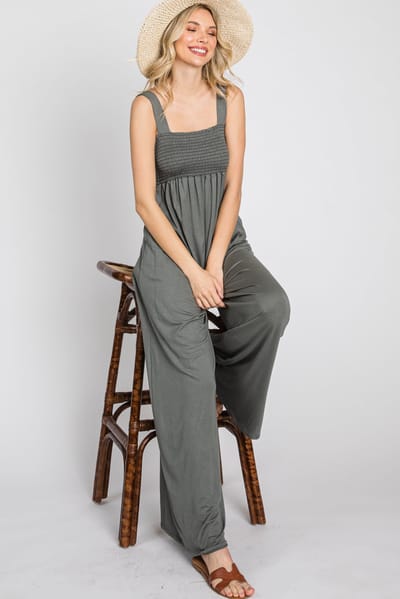 Hello Miz Olive Sleeveless Wide Leg Jumpsuit